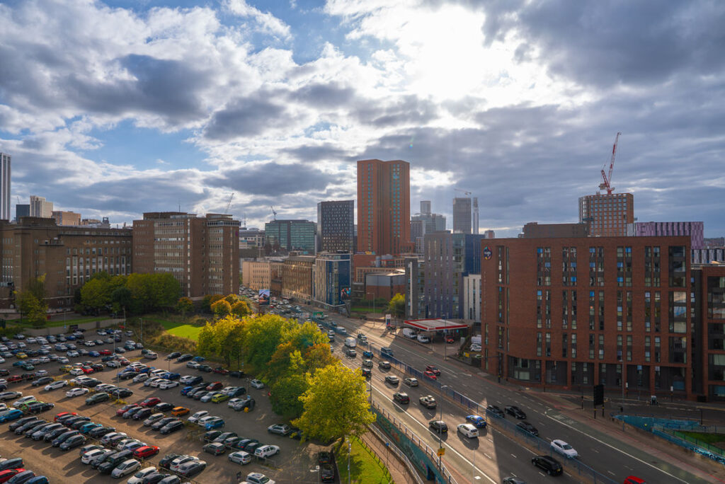 Aerial view across Birmingham from Millennium Point